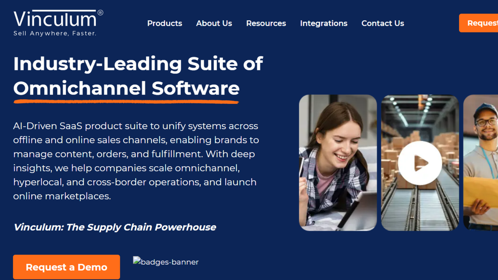 Vinculum omnichannel software platform showing ecommerce, retail, inventory, warehouse, and cross-border operations