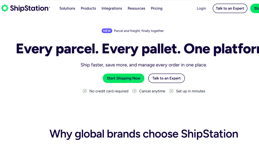 ShipStation order and shipping management platform showing parcel processing, carrier integrations, and global ecommerce fulfillment