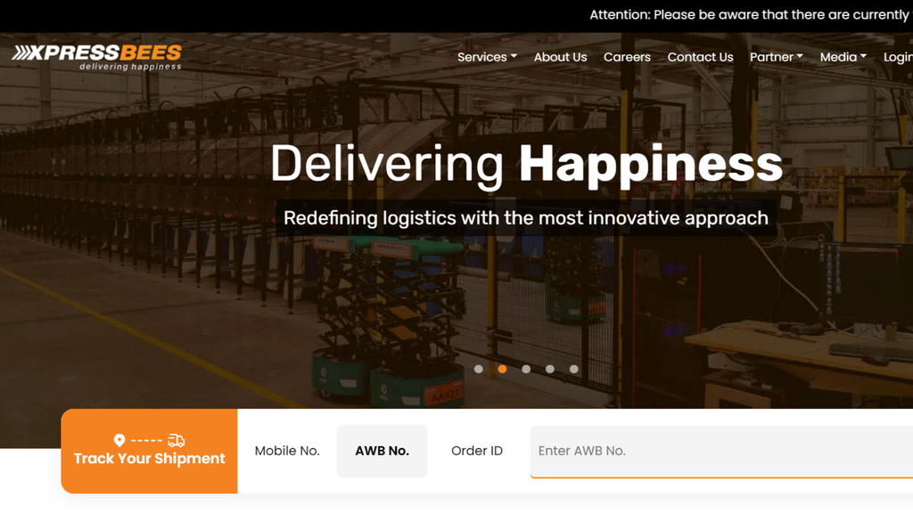 Xpressbees website showing ecommerce logistics services, shipment tracking, and delivery solutions