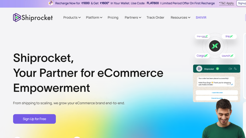 Shiprocket ecommerce shipping platform showing multi-carrier logistics and order management capabilities