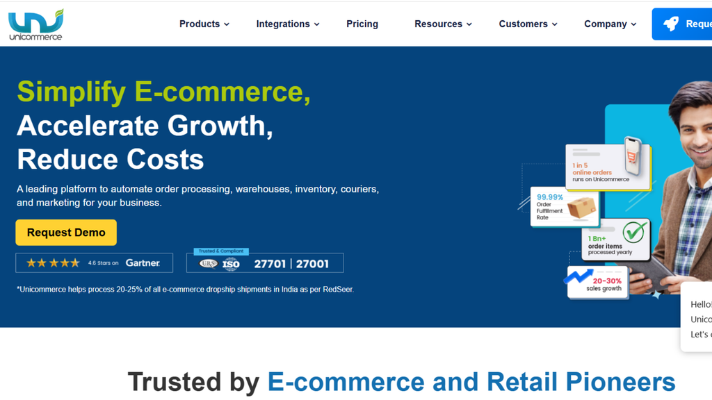 Unicommerce ecommerce platform showing order management, inventory control, marketplace integration, and operational tools for growing sellers
