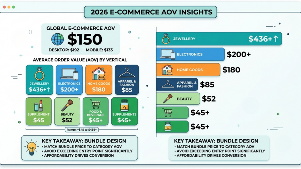 Ecommerce AOV insights showing average order values and category benchmarks across major product verticals
