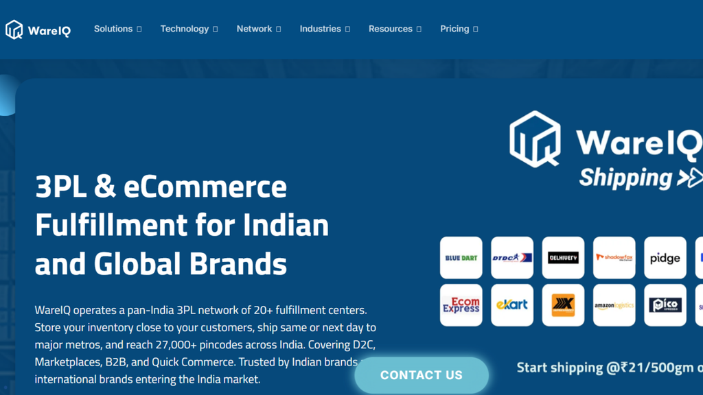 WareIQ ecommerce fulfillment platform showing warehouse and courier infrastructure combined with inventory and order management software