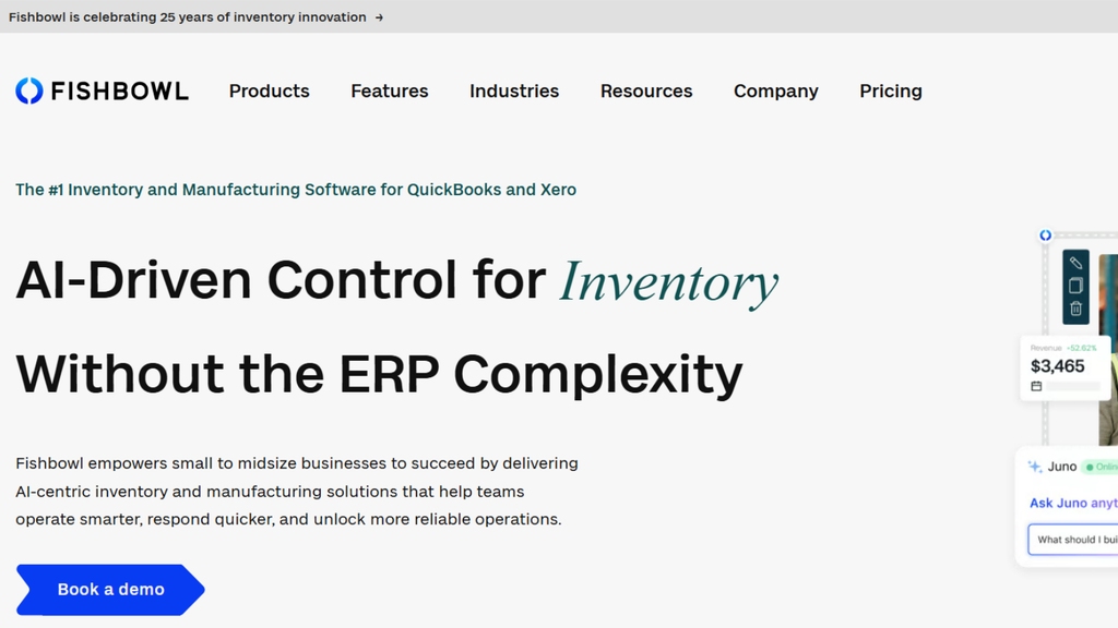 Fishbowl Inventory platform showing warehouse and manufacturing inventory management integrated with business accounting