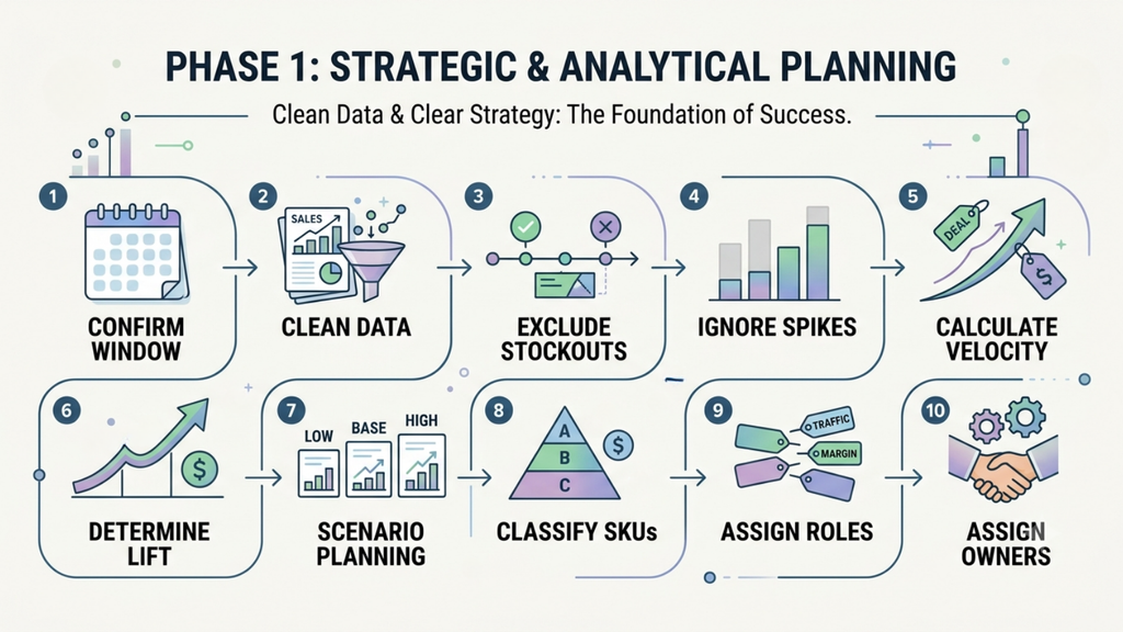 Strategic and analytical planning framework showing forecasting, SKU classification, sale roles, and ownership
