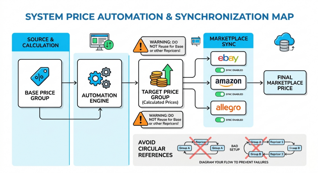 Price automation system showing competitor movements, repricing behaviors, minimum price rules, and Amazon Buy Box strategy
