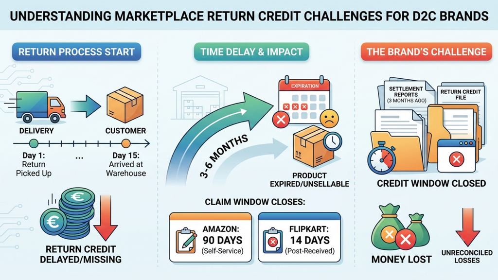 Marketplace return credit reconciliation showing how delayed or missing credits can create revenue leakage
