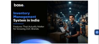 Base.com inventory management system in India — warehouse worker checking stock on a tablet