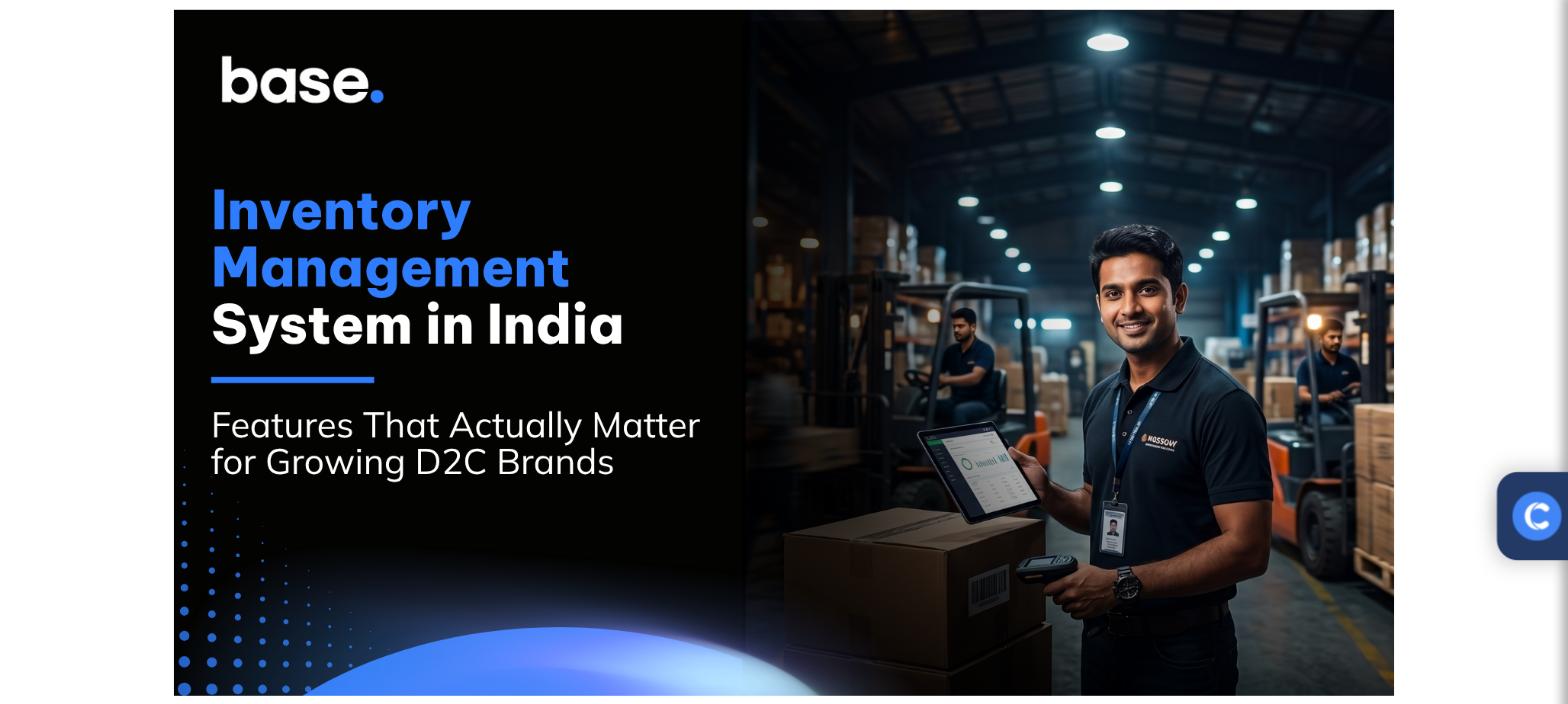 Base.com inventory management system in India — warehouse worker checking stock on a tablet