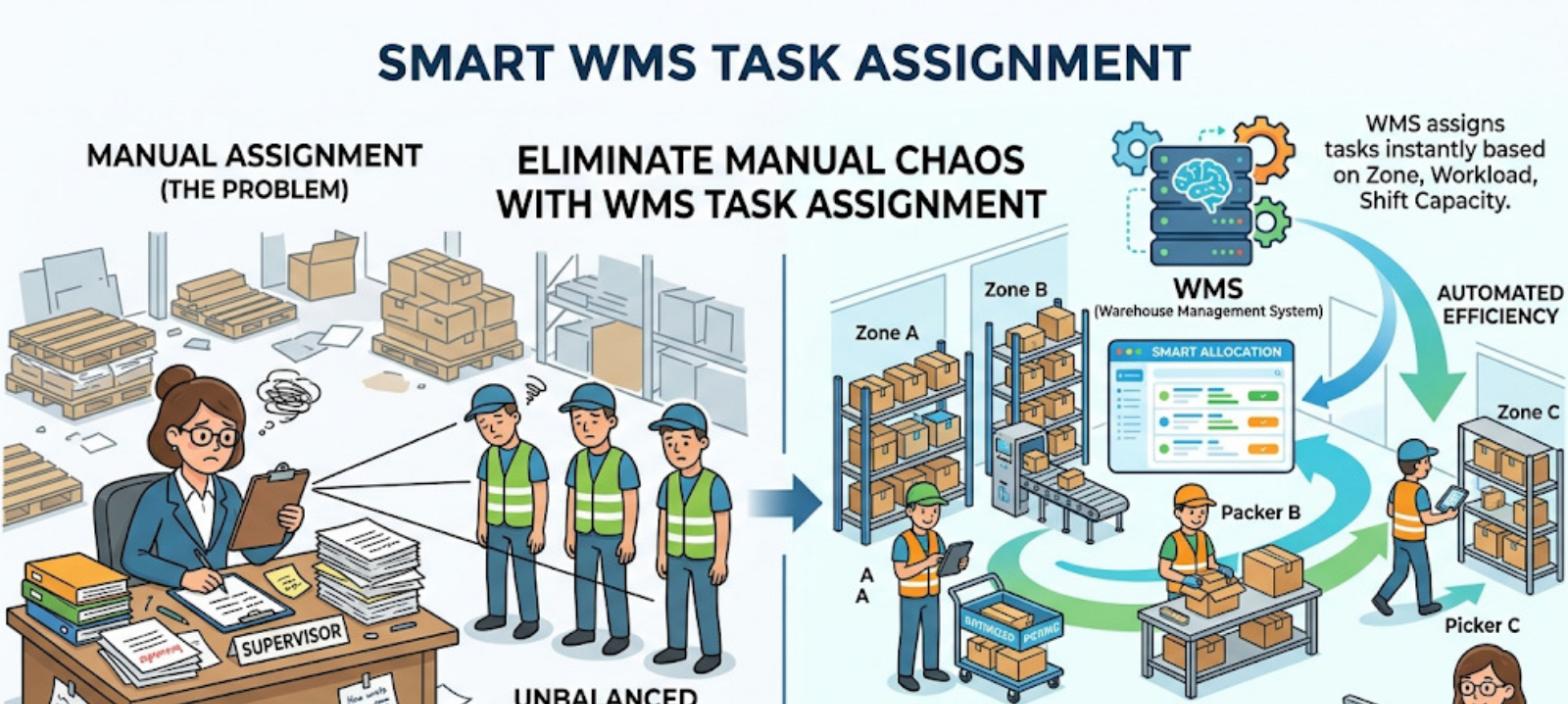 Manual warehouse operations versus warehouse management software comparing picking, packing, slotting, labor assignment, dispatch, and returns