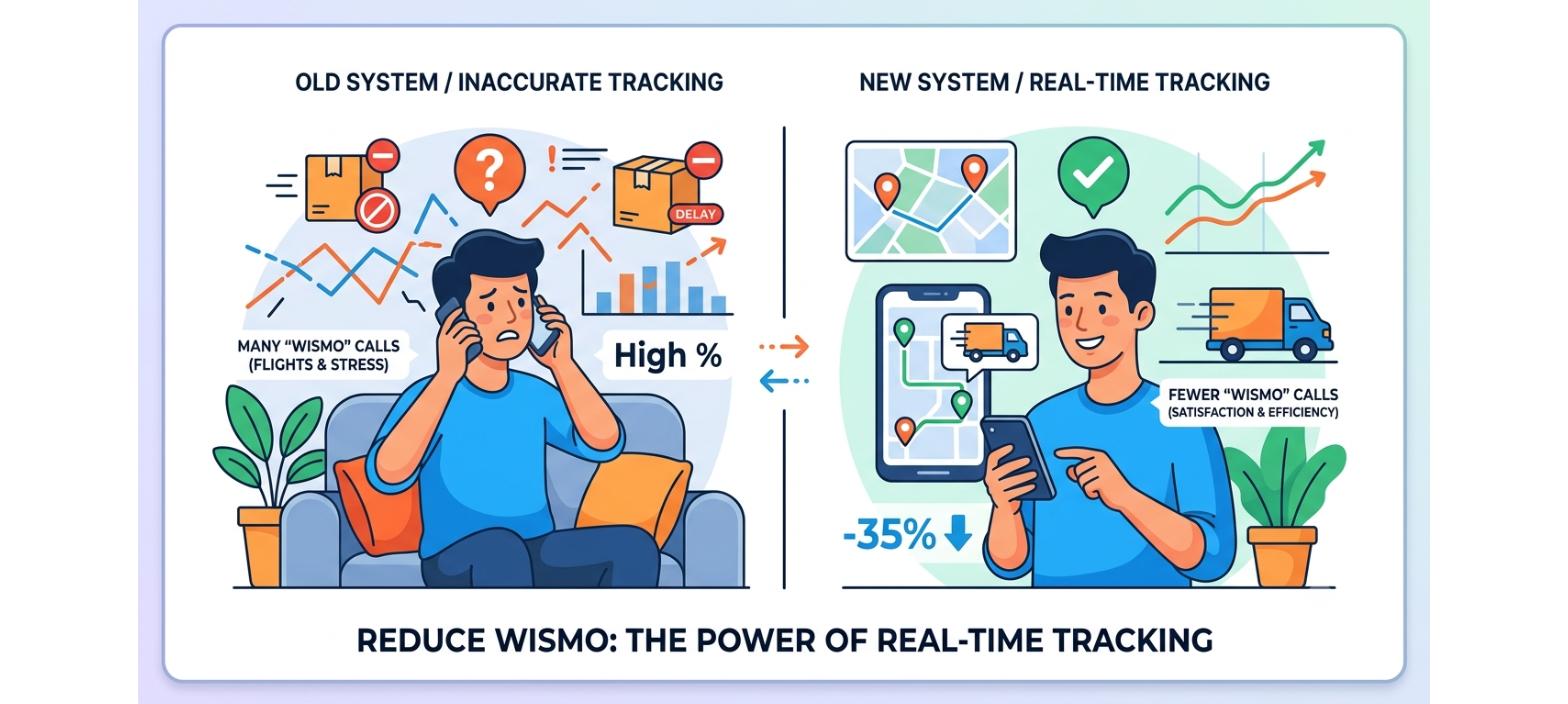 Fragmented customer communication and WISMO calls comparing inaccurate tracking with real-time order tracking to reduce customer support queries