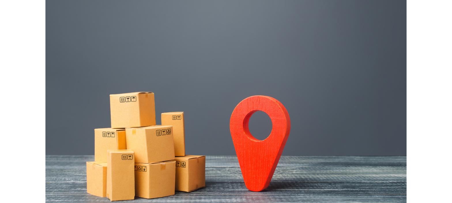 Delivery address validation concept showing ecommerce packages, location data, and checks designed to prevent failed deliveries