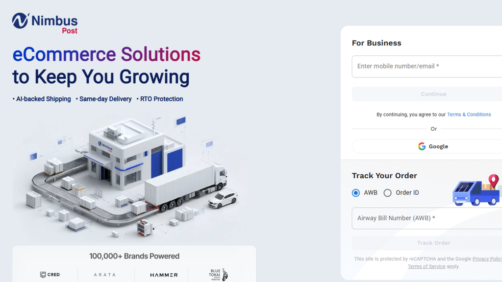 NimbusPost ecommerce shipping platform showing courier network coverage, shipment tracking, and delivery services for Indian sellers