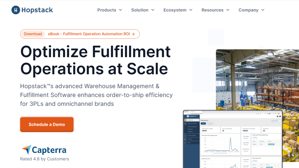 Hopstack fulfilment platform showing warehouse operations, configurable workflows, and scalable fulfilment management