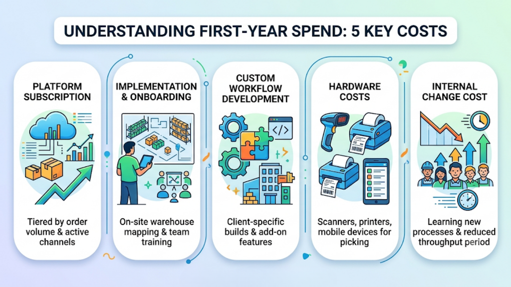 Visual checklist of key features for multi-marketplace sellers, including inventory synchronisation, order consolidation, courier allocation, returns, and reporting.