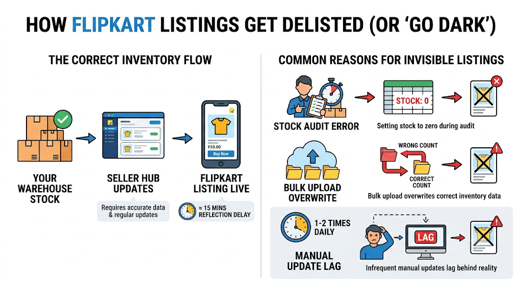 Five business impacts of ecommerce stockouts, including lost orders, weaker search visibility, cancellations, blocked working capital, and wasted team time.