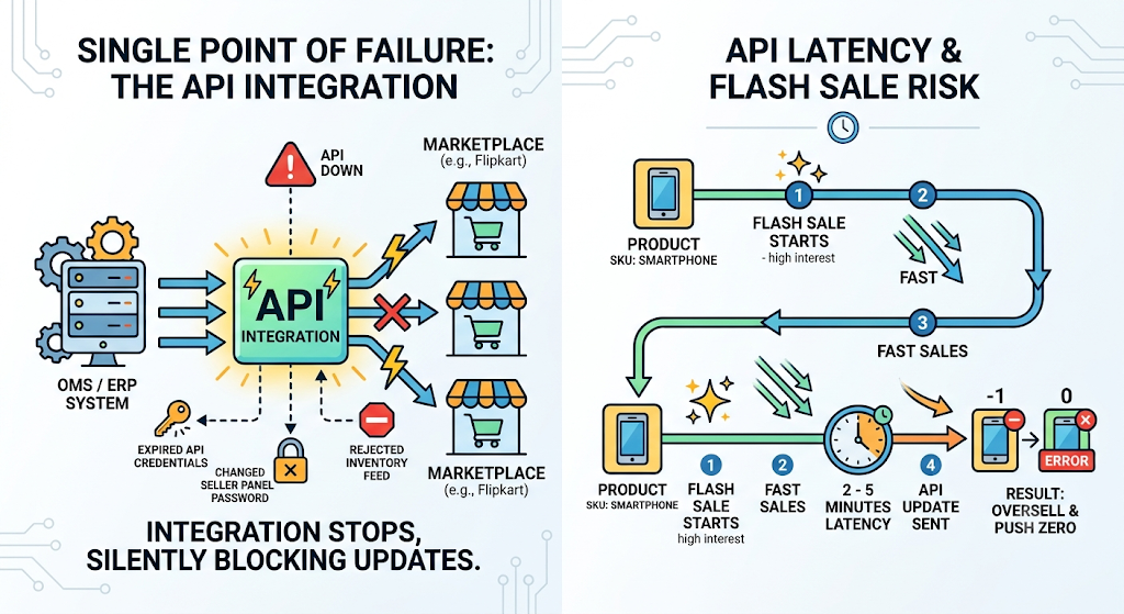 Flipkart listing def listing workflow, showing inventory flow and common causes of invisible listings, including stock errors, blocked listings, and manual updates.