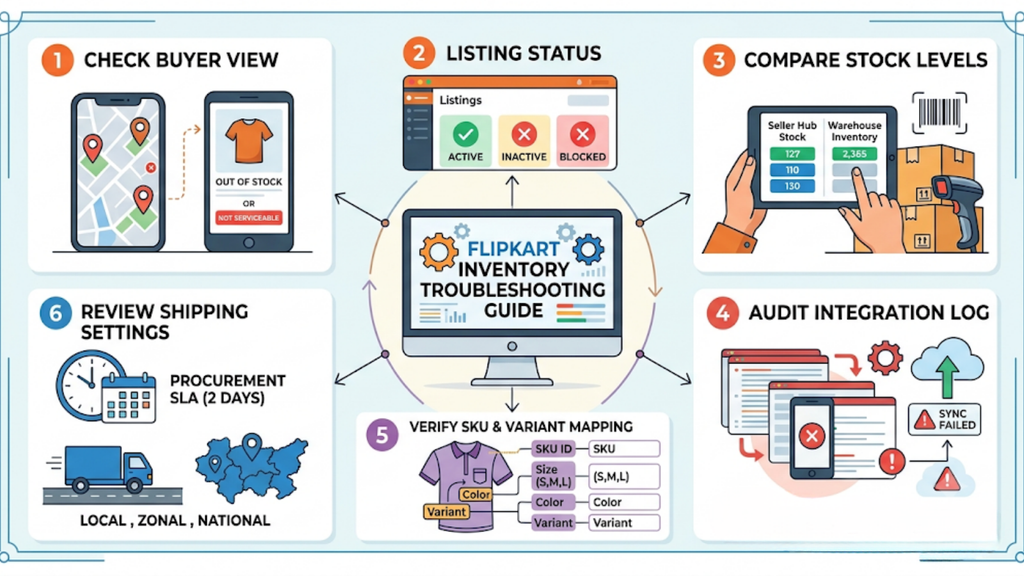 Warehouse and fulfilment location mismatch causing stock to appear unavailable when inventory is unlinked, inbound, or awaiting return processing.