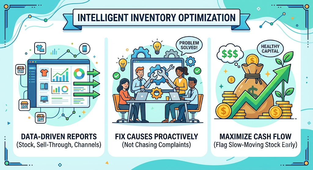 Returns processing workflow using barcode-based warehouse operations to classify items as sellable, damaged, recoverable, or return to store.