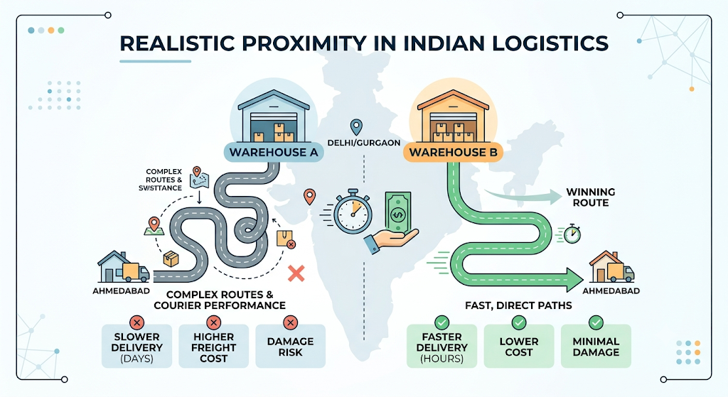 Automated courier selection and failover based on warehouse origin, destination PIN code, parcel weight, and serviceability.