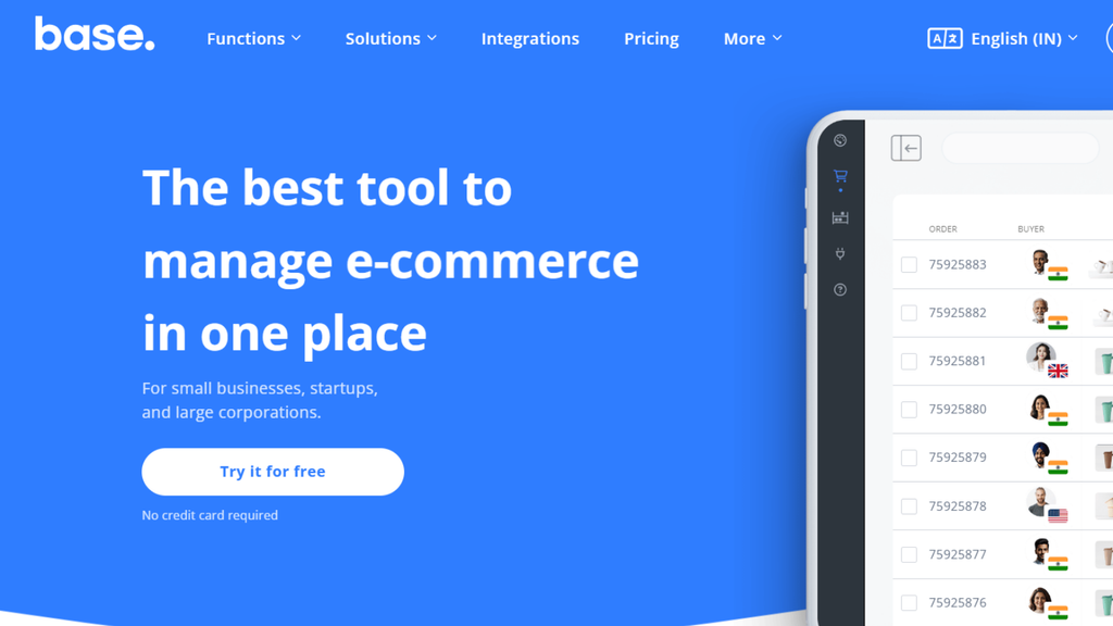 Base.com ecommerce management platform showing centralized order, inventory, and warehouse operations in one system