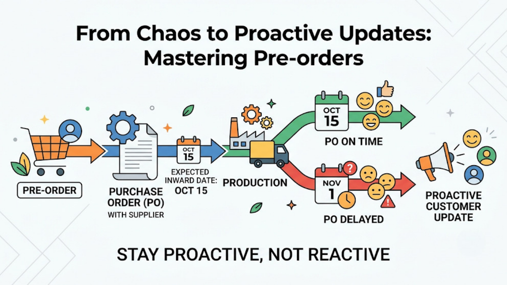 Pre-order dispatch window framework showing production, inwarding, quality checks, packing, and a clearly communicated shipping date