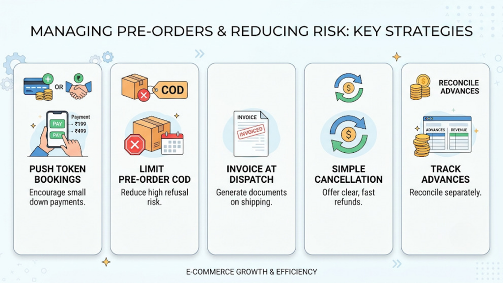 Pre-order purchase order workflow linking customer bookings with suppliers, expected inward dates, production status, and proactive updates