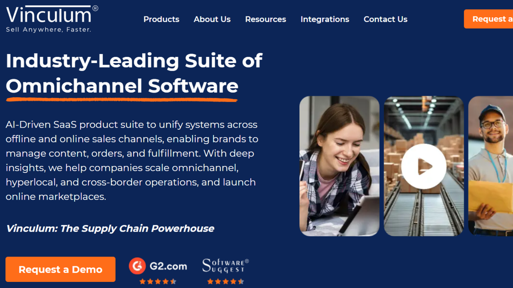 Vinculum omnichannel software platform showing ecommerce, warehouse, inventory, retail, and multi-channel operations