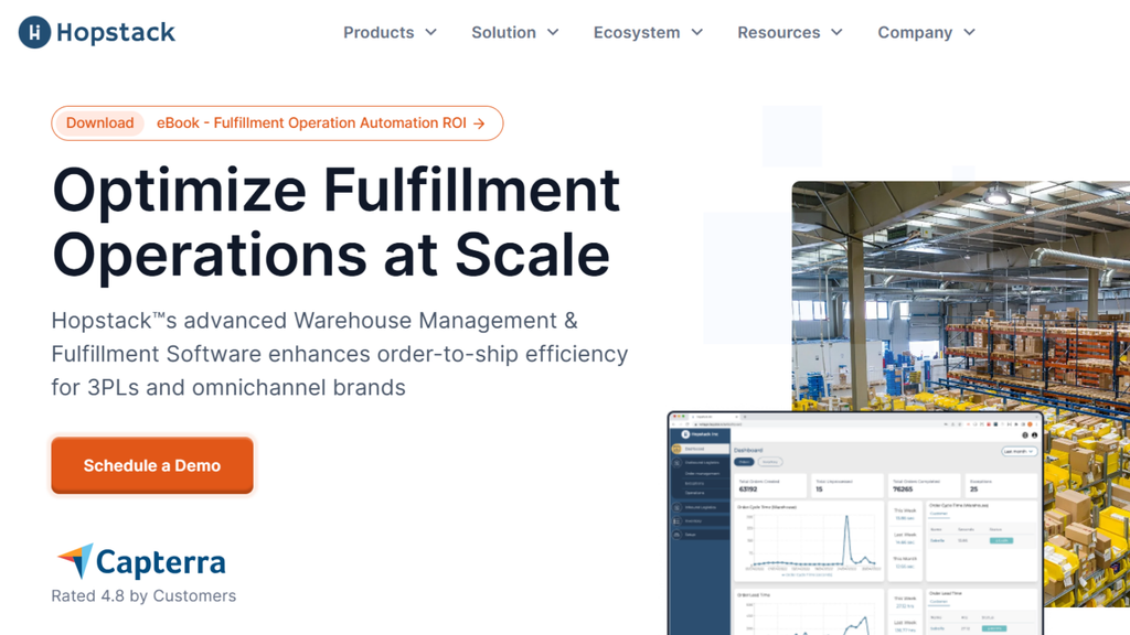 Hopstack warehouse digitisation platform showing configurable picking workflows, fulfilment operations, and real-time warehouse visibility