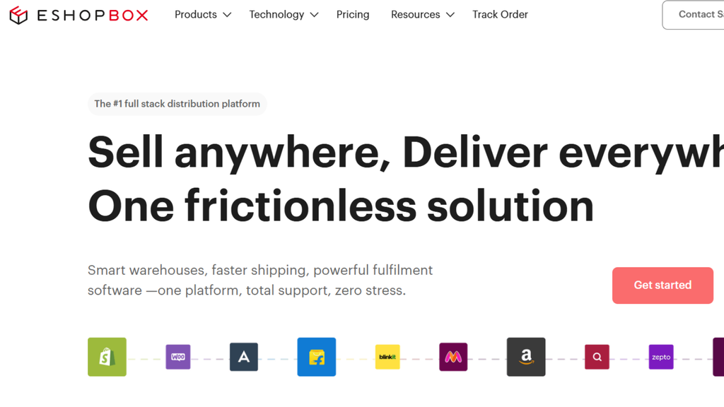 Eshopbox fulfilment platform showing outsourced warehousing, inventory storage, picking, and ecommerce order dispatch