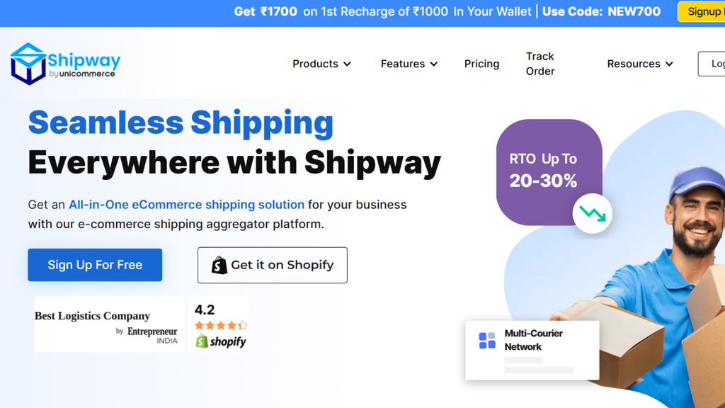 Shipway ecommerce shipping platform showing shipment management, courier services, RTO tracking, and delivery operations