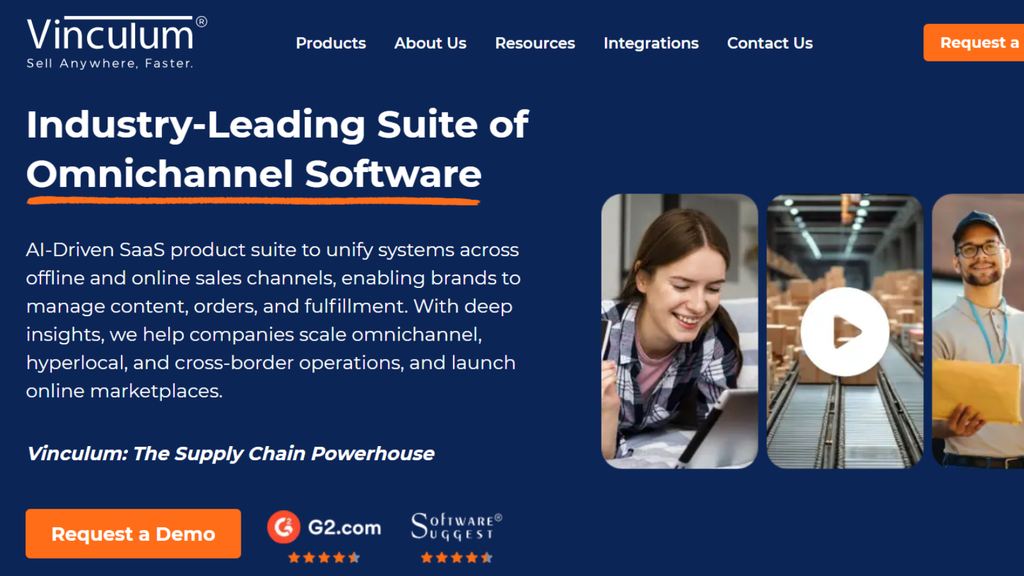 Vinculum omnichannel software platform showing ecommerce, inventory, retail, warehouse, and multi-brand operations