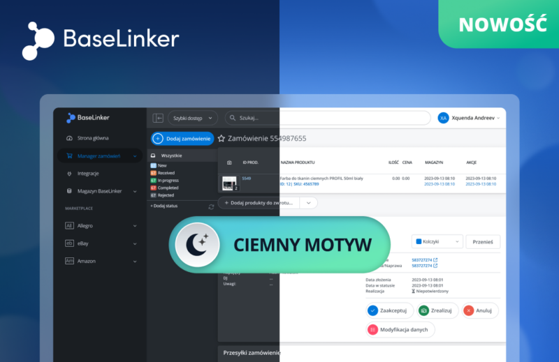 Ciemny motyw BaseLinkera panel