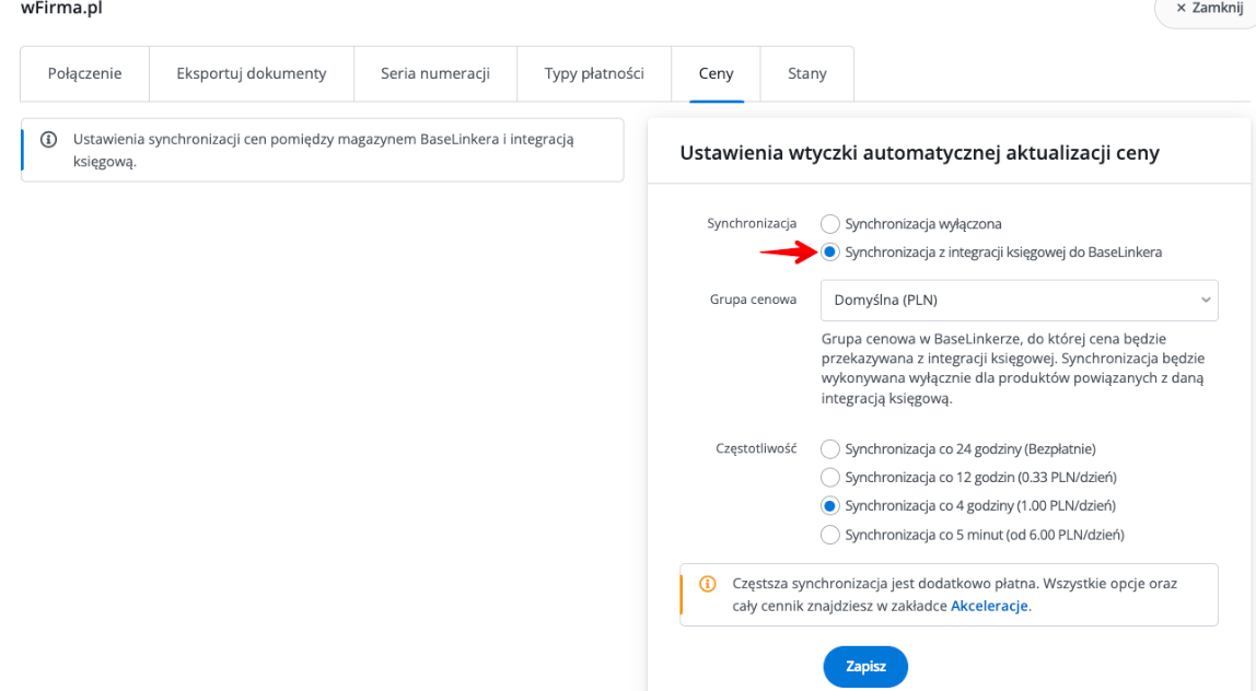 synchronizacja cen wfirma w systemie BaseLiner