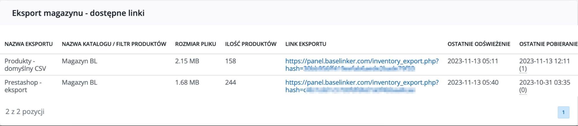 eksport produktow do url baselinker