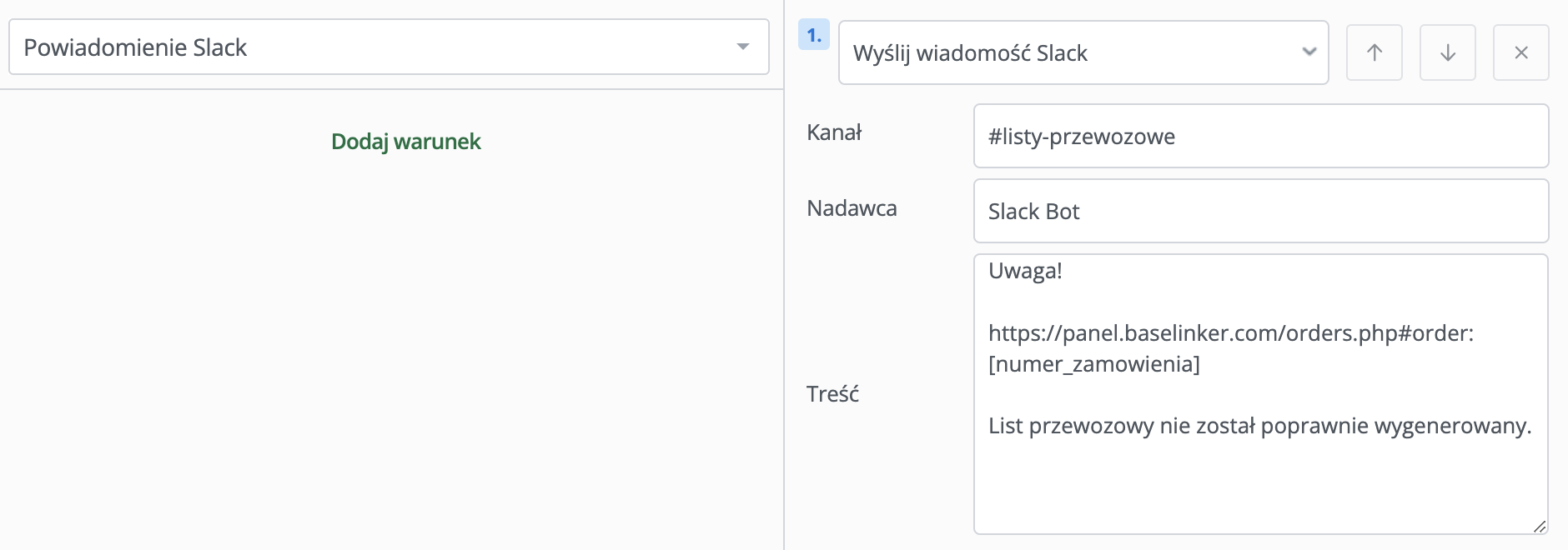Powiadomienie Slack w BaseLinker