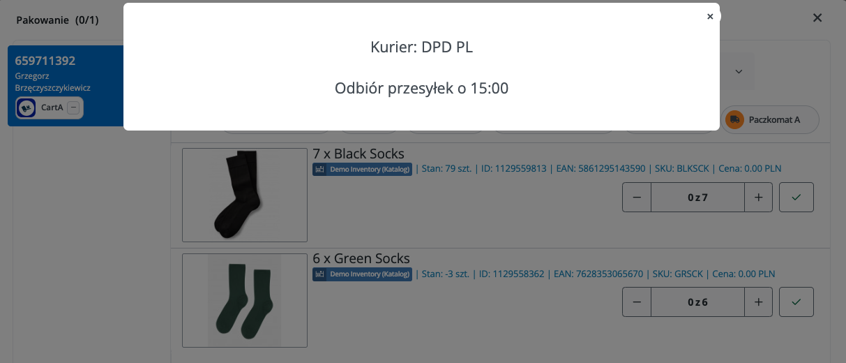 Prosty komunikat w Asystencie Pakowania BaseLinker