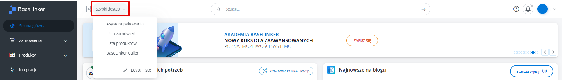 Szybki dostęp do panelu BaseLinker