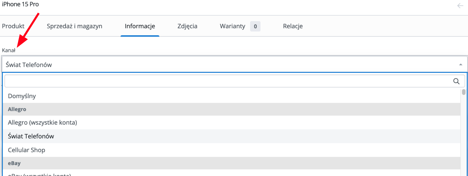 Sekcja Informacje kanał sprzedaży Base