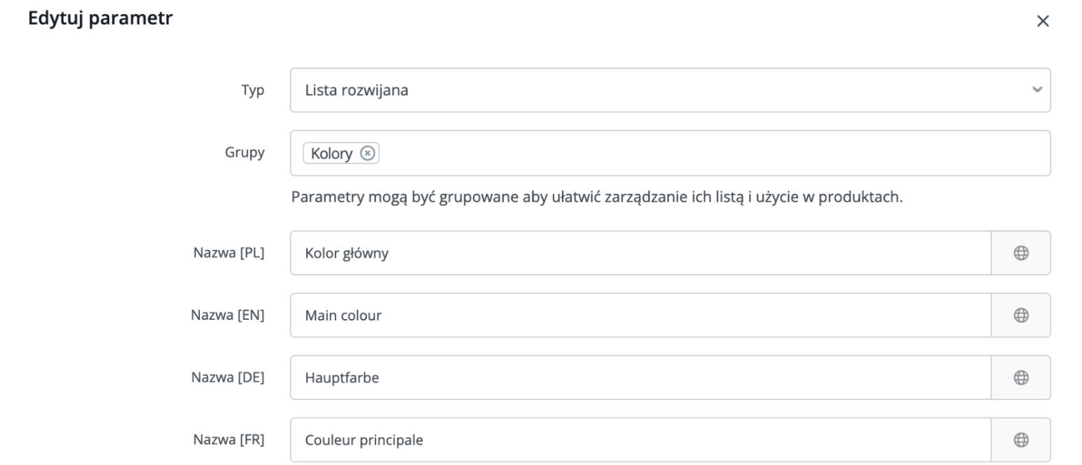 Parametry predefiniowane Base