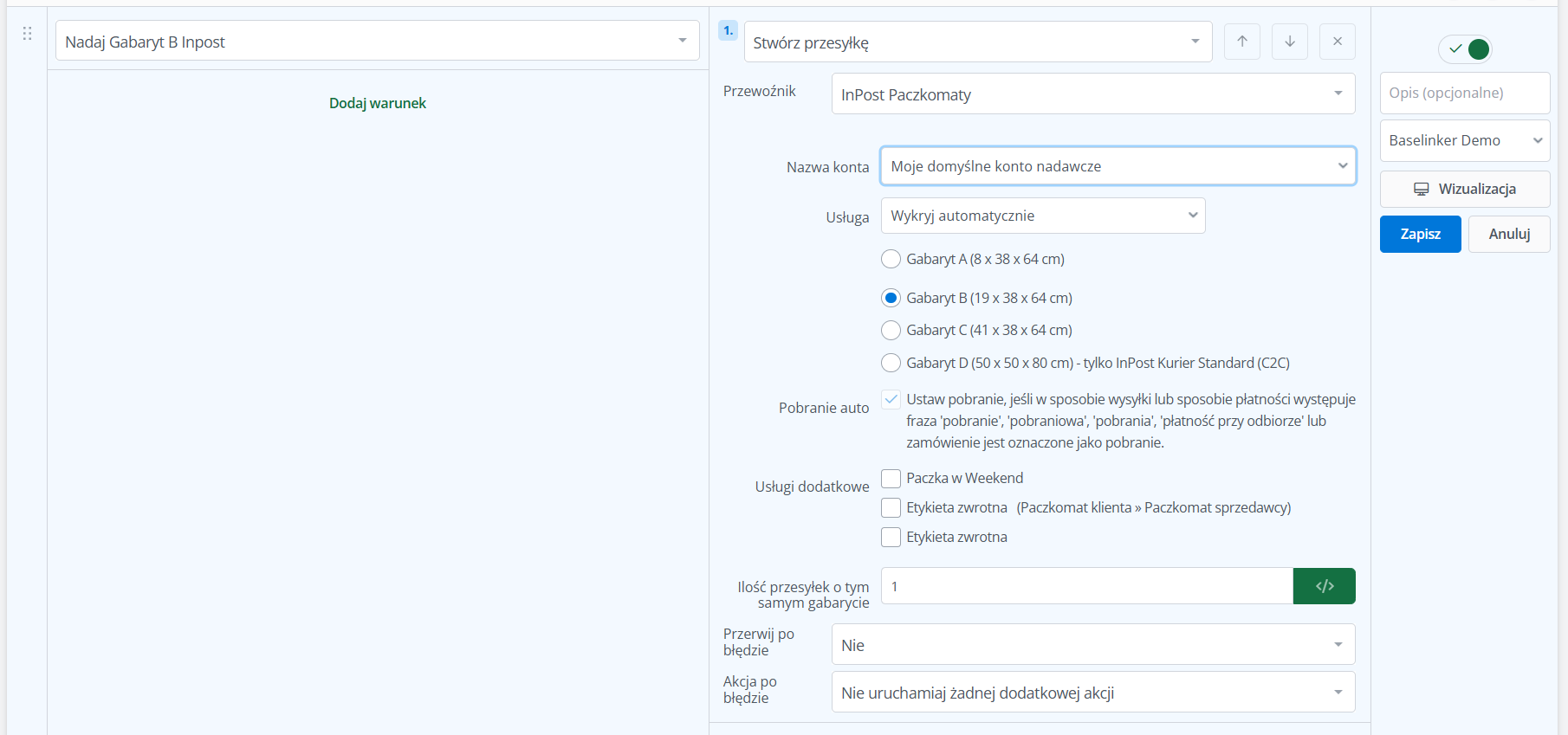 Przyciski akcji automatycznych do generowania etykiet