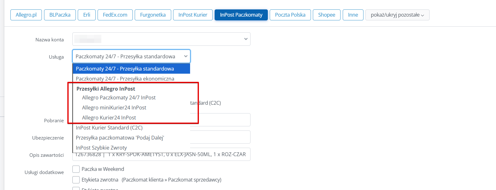 Usługi Allegro w integracji Inpost Paczkomaty