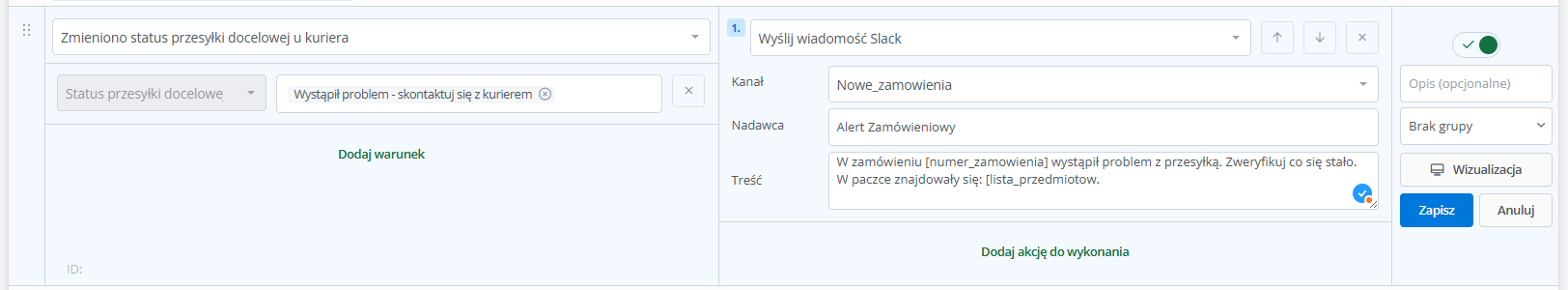 Slack - akaccje automatyczne - konfiguracja