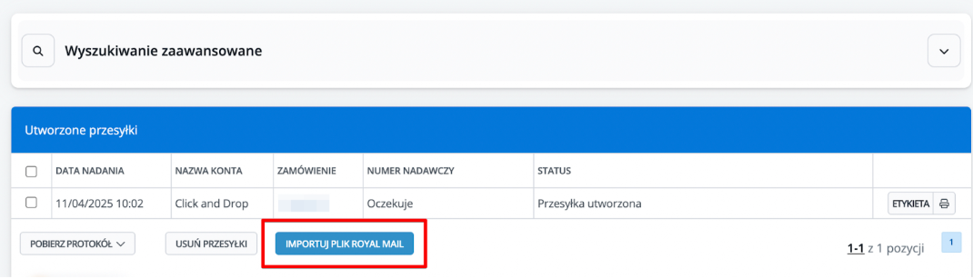 Opcja importu numerów nadawczych w ustawieniach integracji