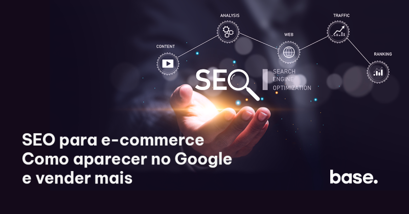 mapa mental com plano de fundo com mão de um empresário estendendo a mão para o letreiro seo para e-commerce