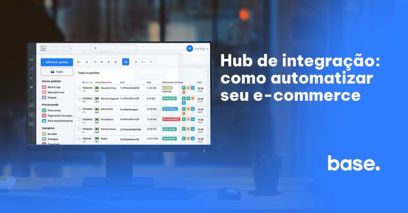 tela de computador aberta em dashboard de integrador de marketplace Base