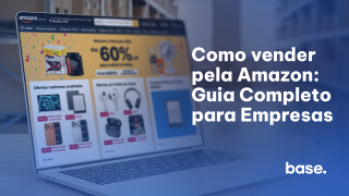 Tela da amazon com título à direita: como vender pela amazon, guia completo para empresas